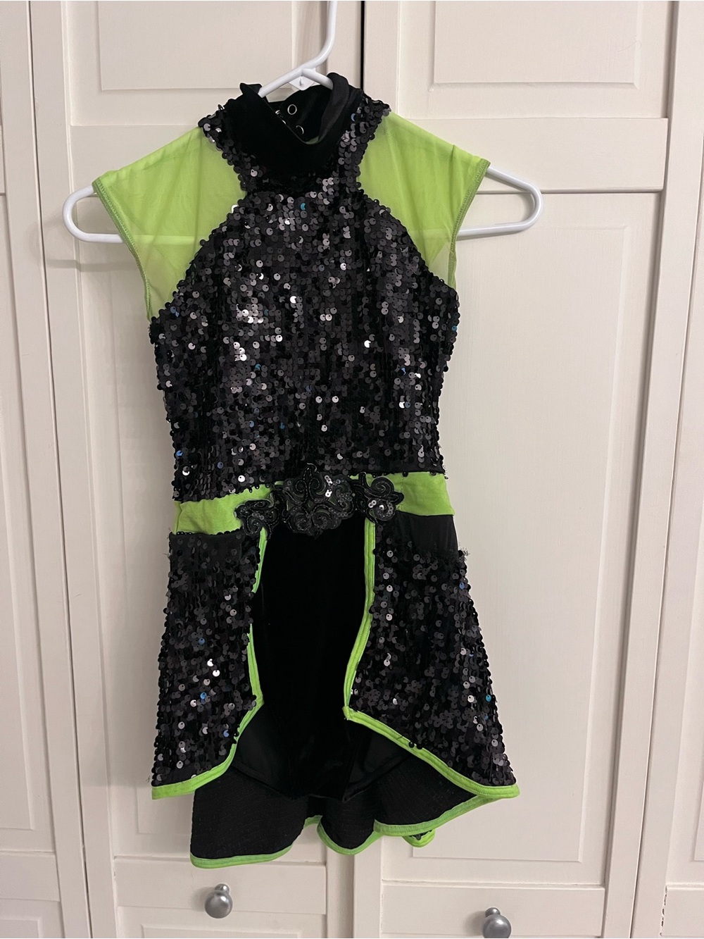 Black & Neon Green Sequin Stage Performance Dance Costume
